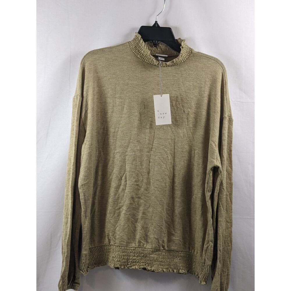 High Neck Smocked T Shirt Long‎ Sleeve A New Day Light Green L Relaxed Layer Tee